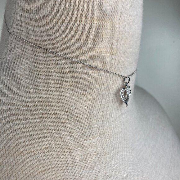 Sterling Silver CZ Heart Love Pendant Necklace 15" - Picture 3 of 7